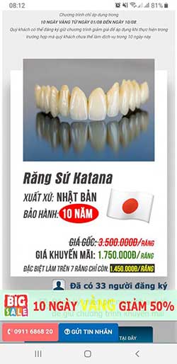răng sứ giá 1 triệu